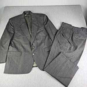 John Alexander Suit Mens 46R x 41W Gray Worsted Wool Pinstripe 2pc Blazer Pants